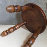 Low tripod stool in vintage turned solid wood