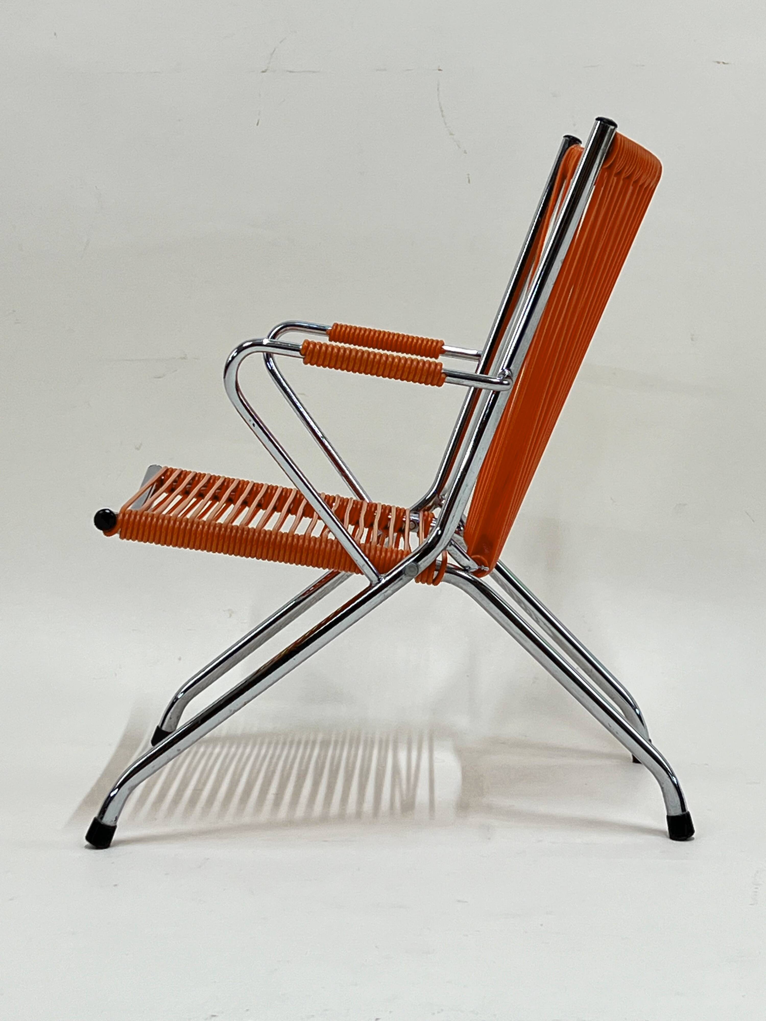 "Scoubidou" Orange Vintage 60's Folding Child's Armchair Chair