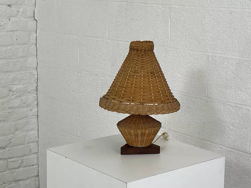 Wicker and wood lamp from the 1950s