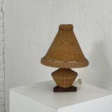 Wicker and wood lamp from the 1950s