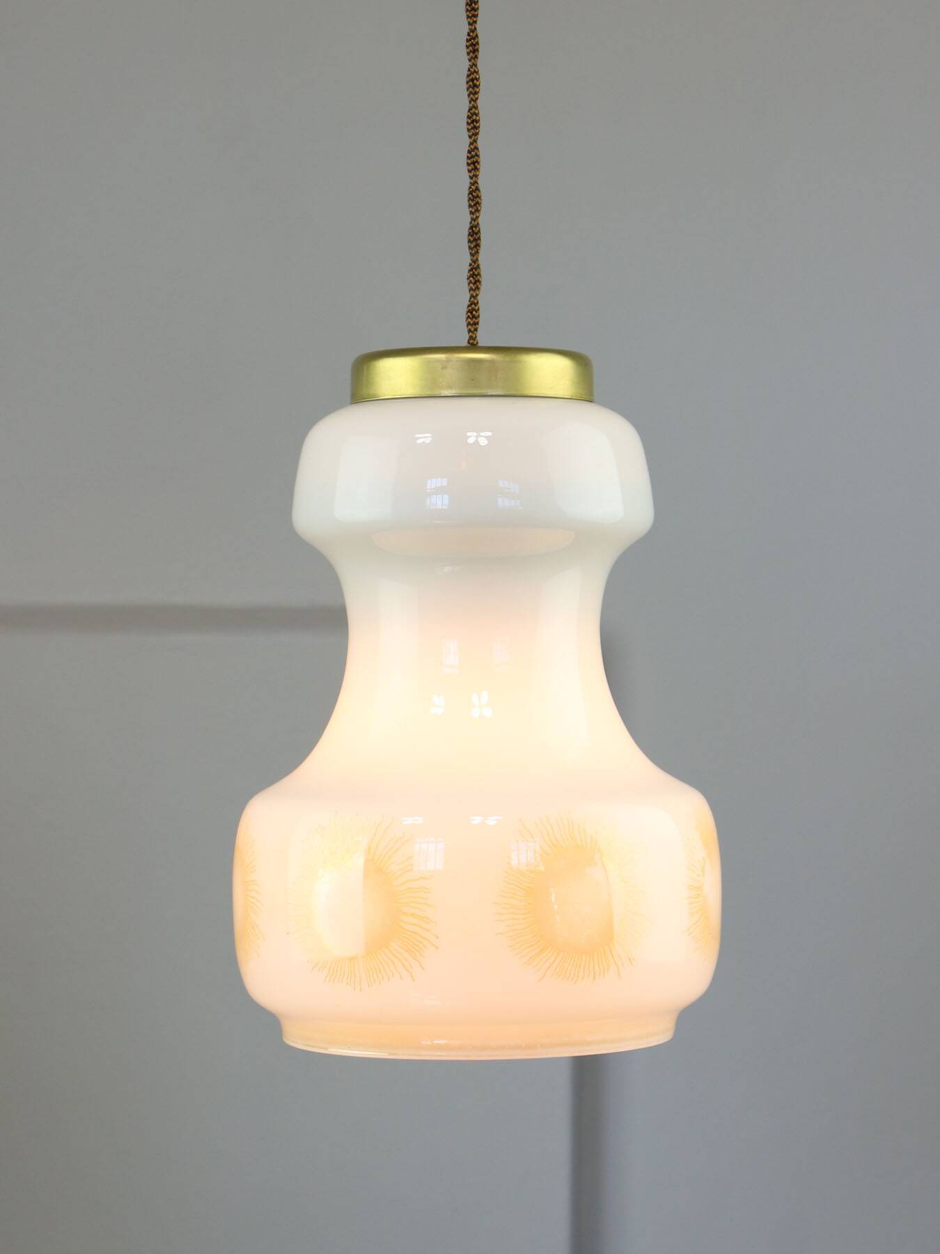 Mid-Century Italian Opaline and Brass Pendant Lamp