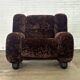 Fauteuil vintage italien en velours marron foncé