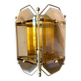 Scandinavian Vintage  wall light Sconce in Brass & Amber colored Glass
