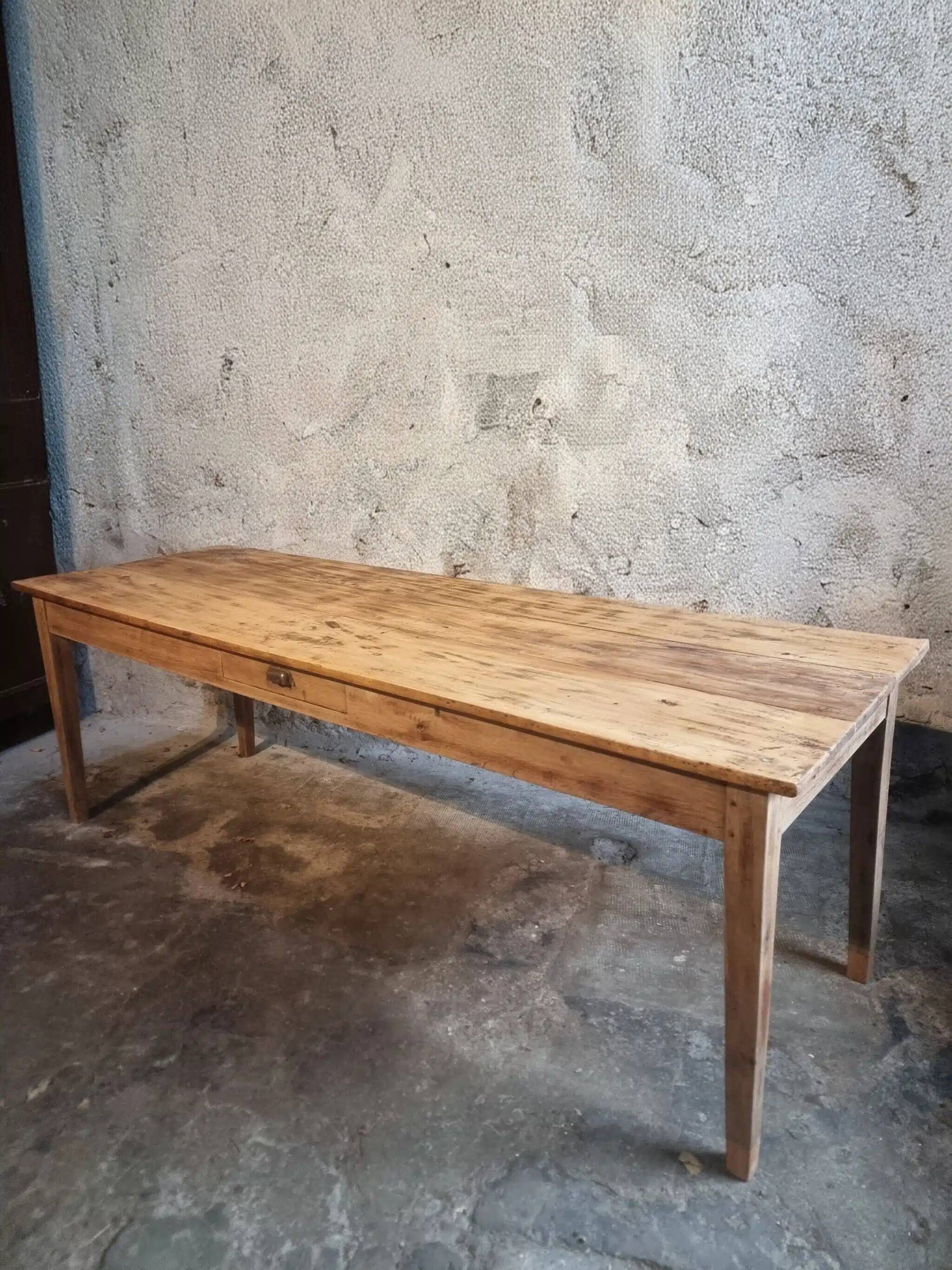Antique French farmhouse dining table 225 cm – oak and poplar – rustic country table from around 1900