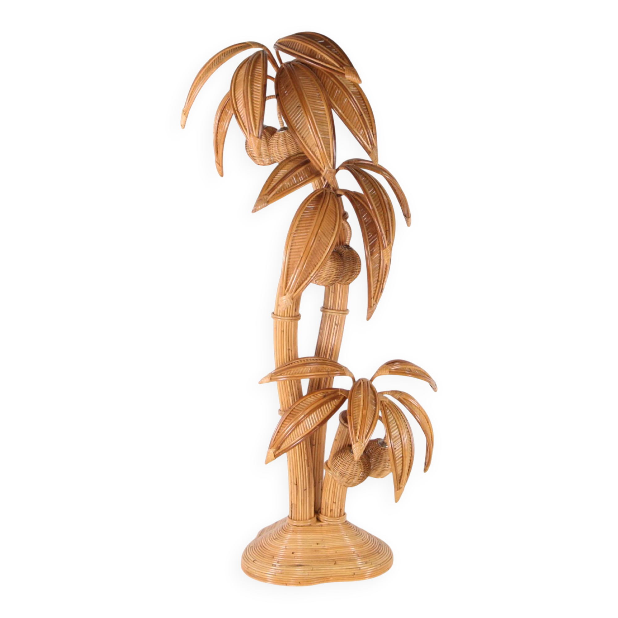 Lampadaire « palmier-cocotier » en rotin