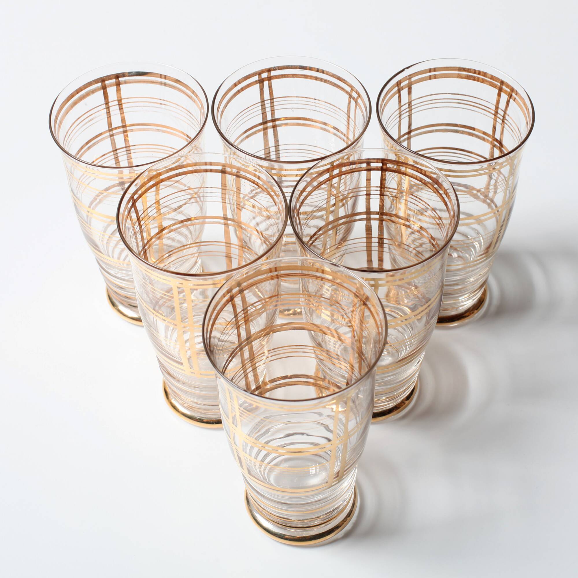 Mid-Century Italian Glass Pitcher & Six Glasses with Golden Details / Italy