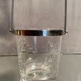 Cut crystal ice bucket with plant decoration and stainless steel frame