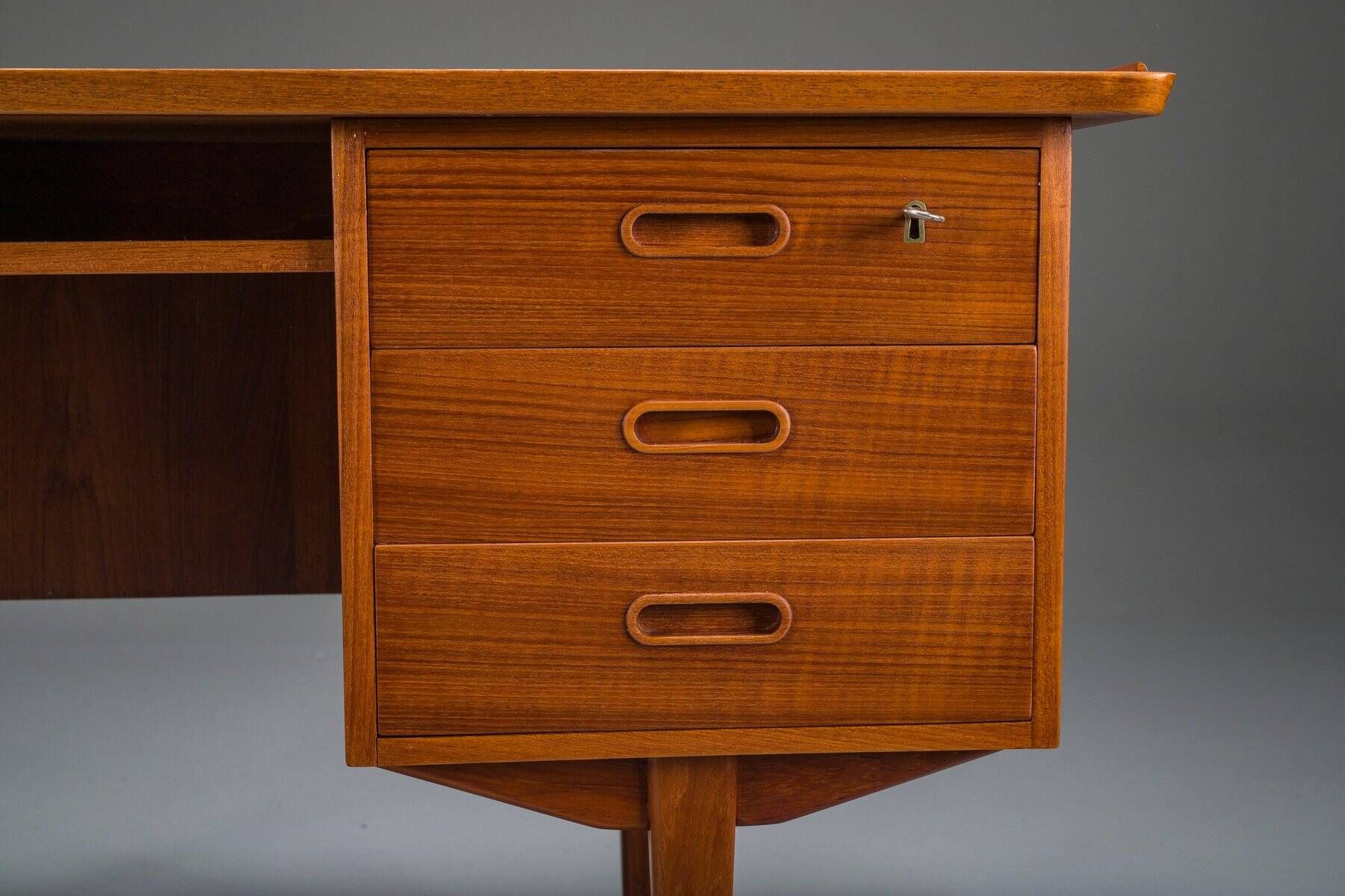 Mid-century Danish freestanding teak desk with raised lip edge, 1960s