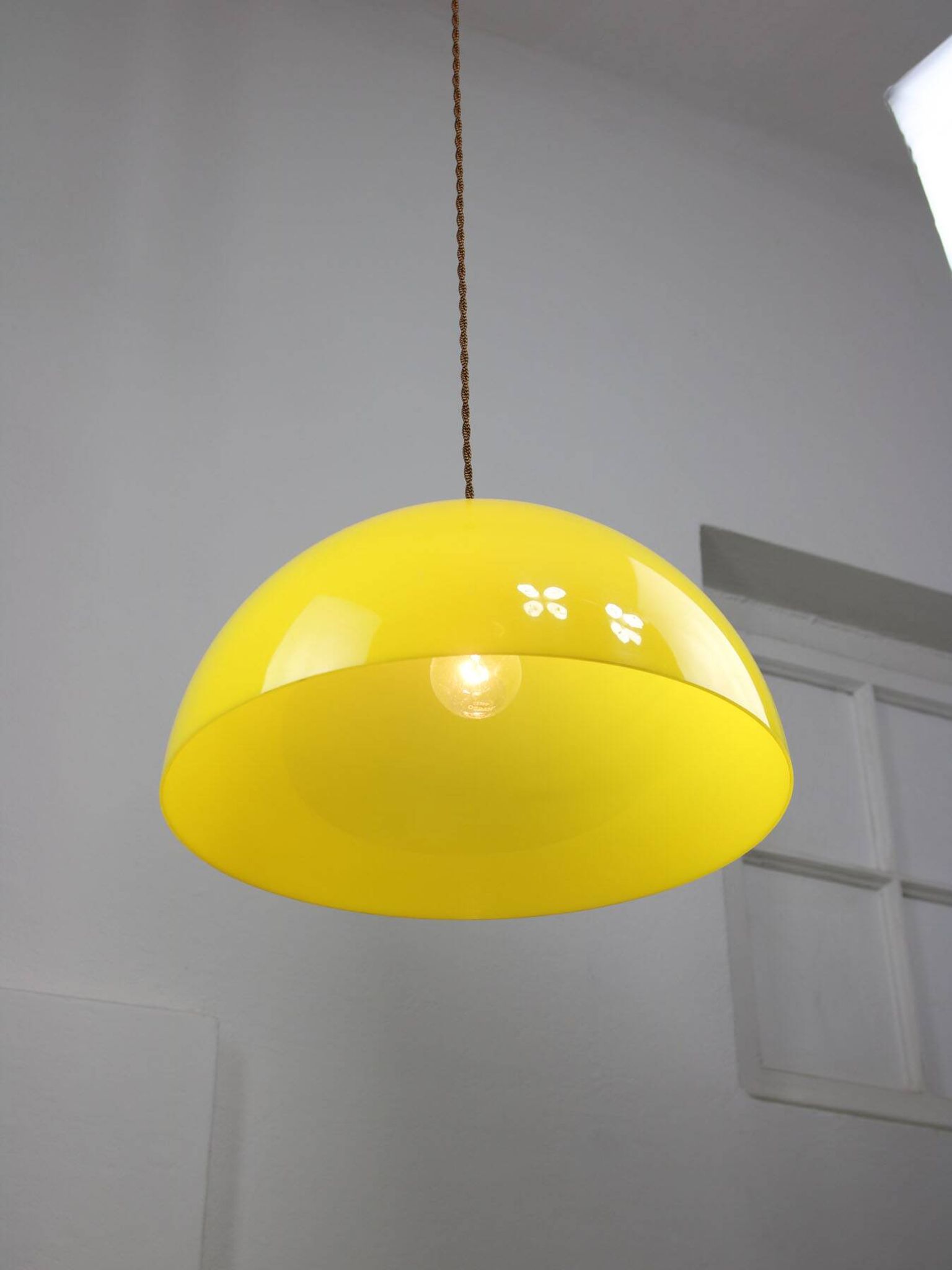 Vintage Italian Brass and Yellow Plexiglas Pendant Lamp