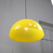 Vintage Italian Brass and Yellow Plexiglas Pendant Lamp