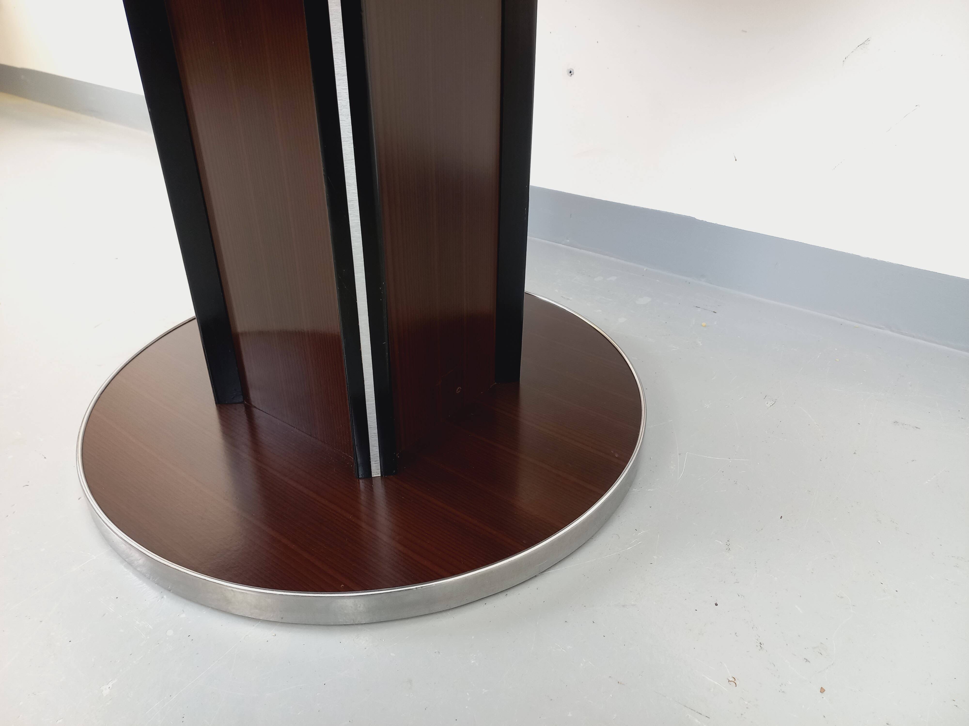 Table ronde de repas vintage en bois d’ébène et métal chromé Space Age
