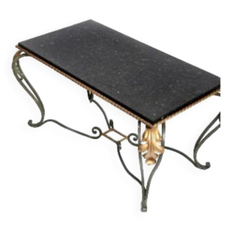 Coffee table, marble top, wrought iron base 20th century