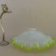 Old BRONZE GOOSENECK wall lamp with wavy yellow green OPALINE lampshade