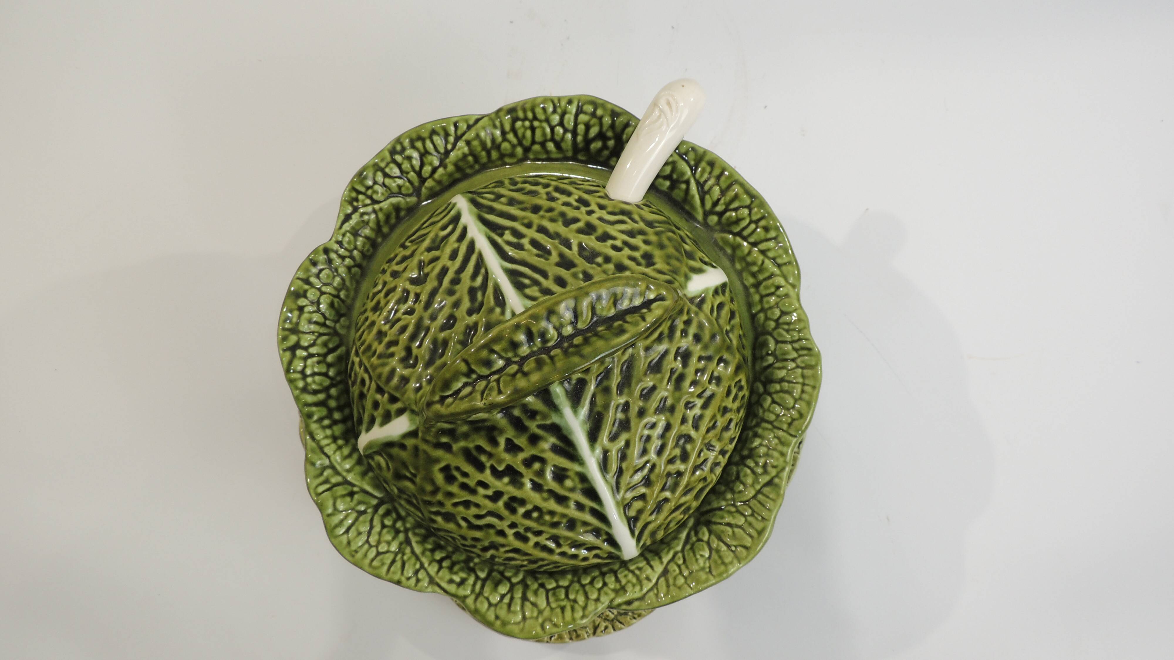 Vintage Cabbage-Shaped Tureen (Majolica/Barbotine)