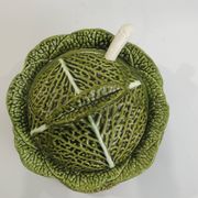 Vintage Cabbage-Shaped Tureen (Majolica/Barbotine)