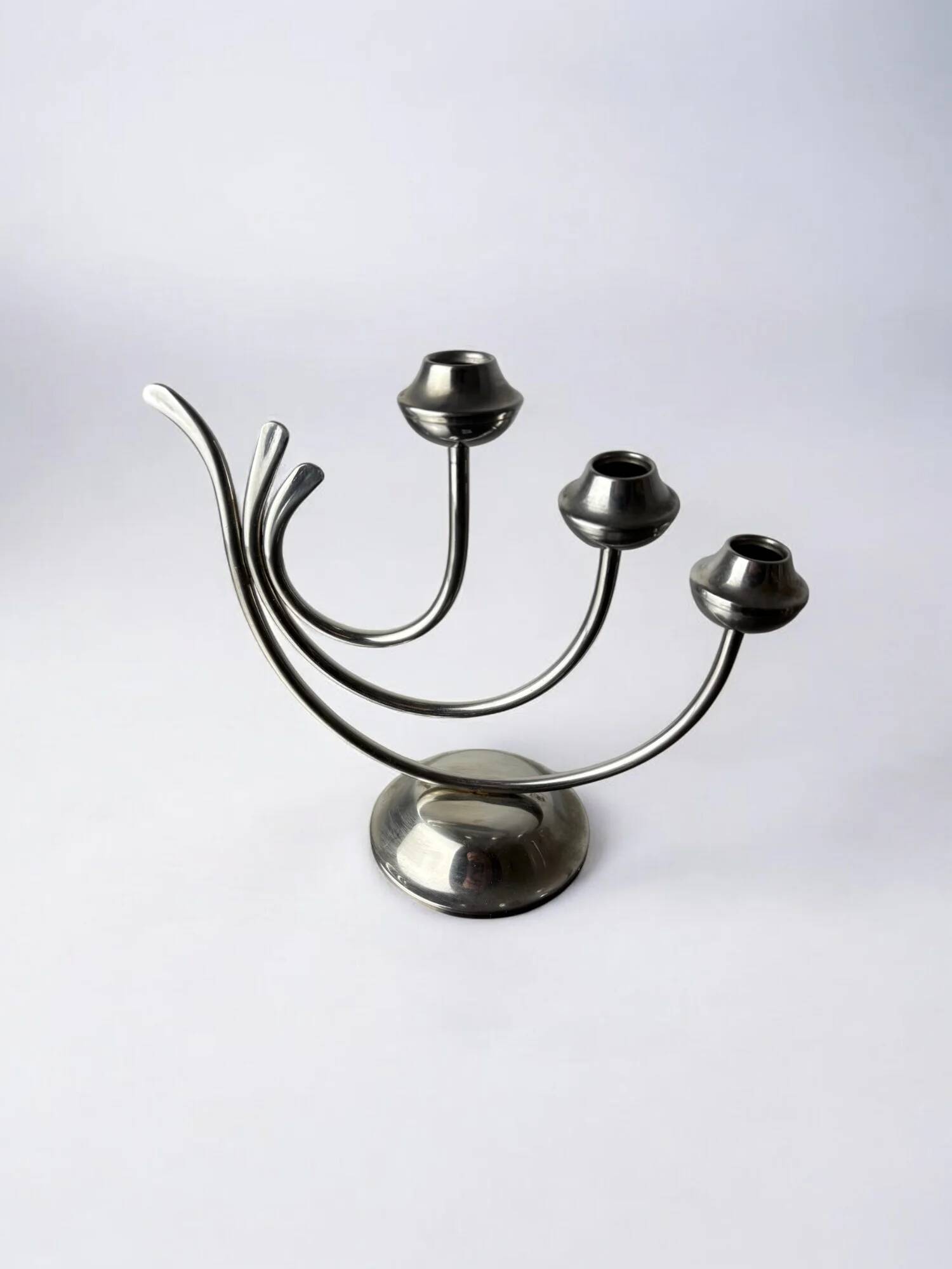 Art deco candlestick in stainless steel, 3 flames, Spain, 1970s