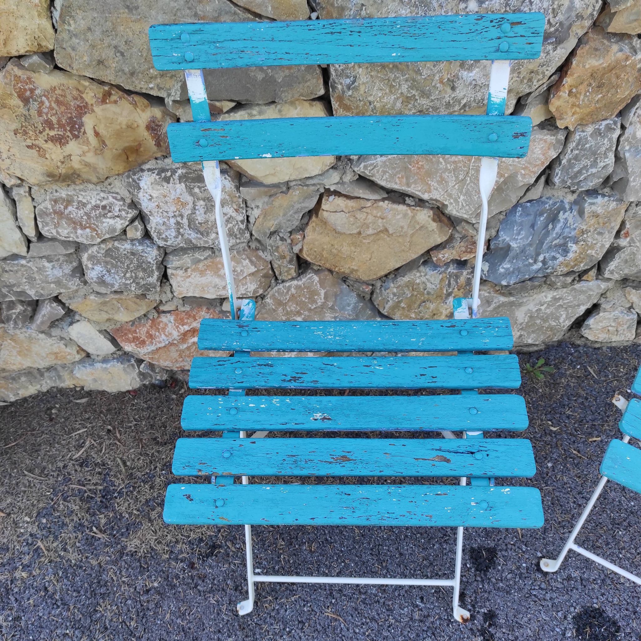 Garden chairs in wood and wrought iron