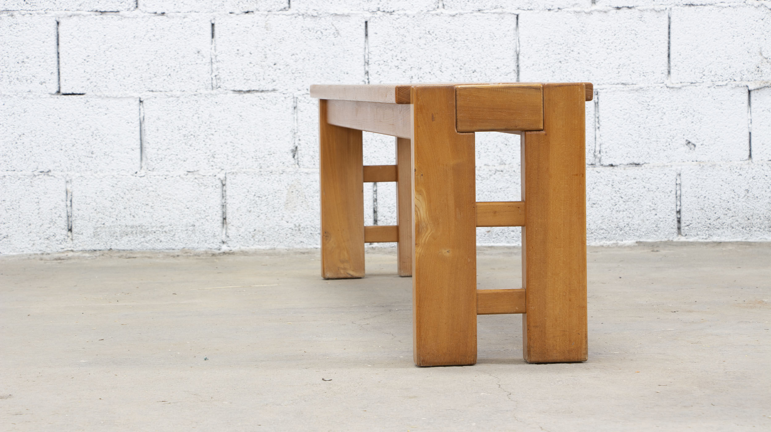 Vintage solid elm bench for Maison Regain