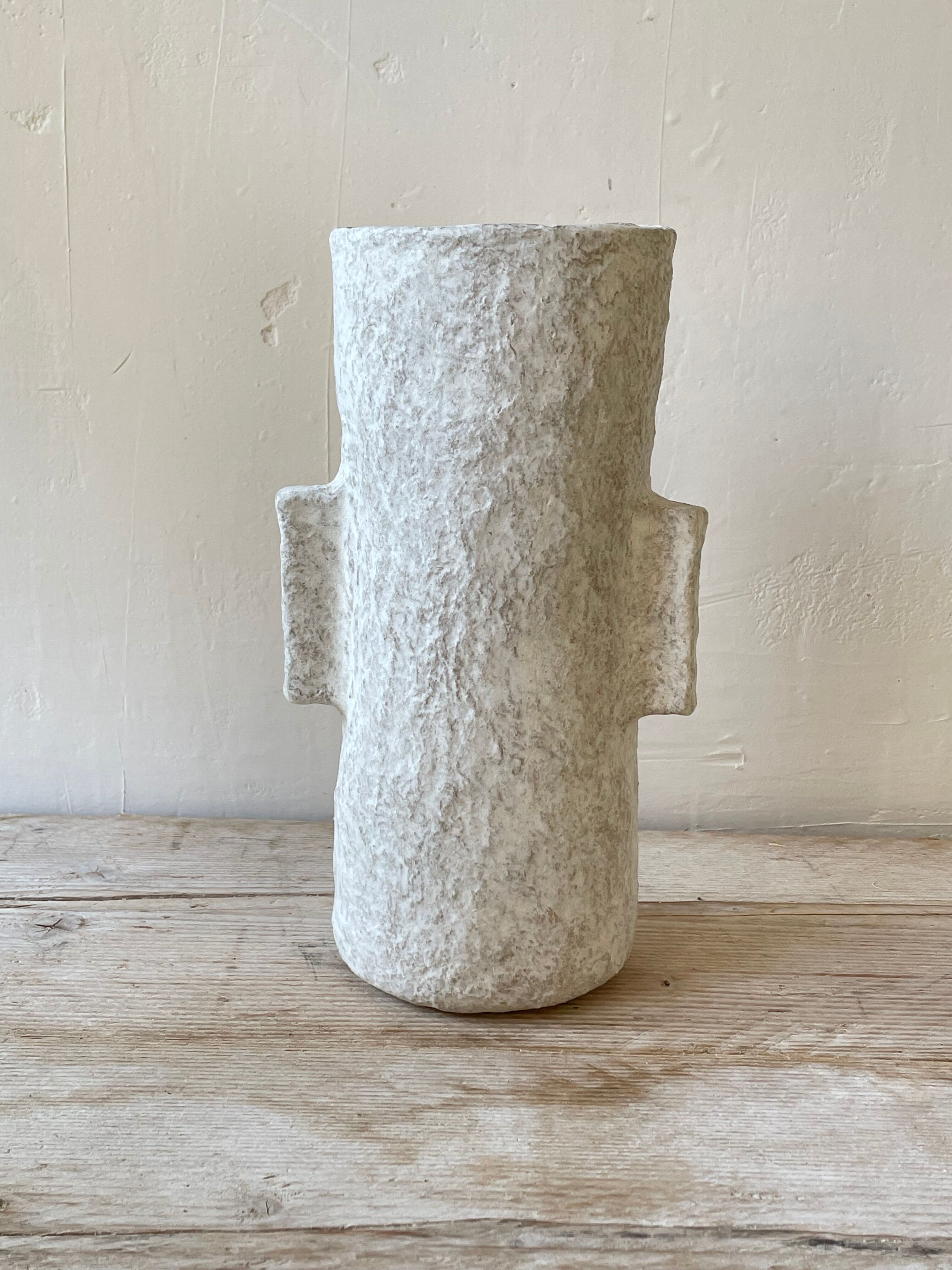 Papier-mâché vase bleached effect