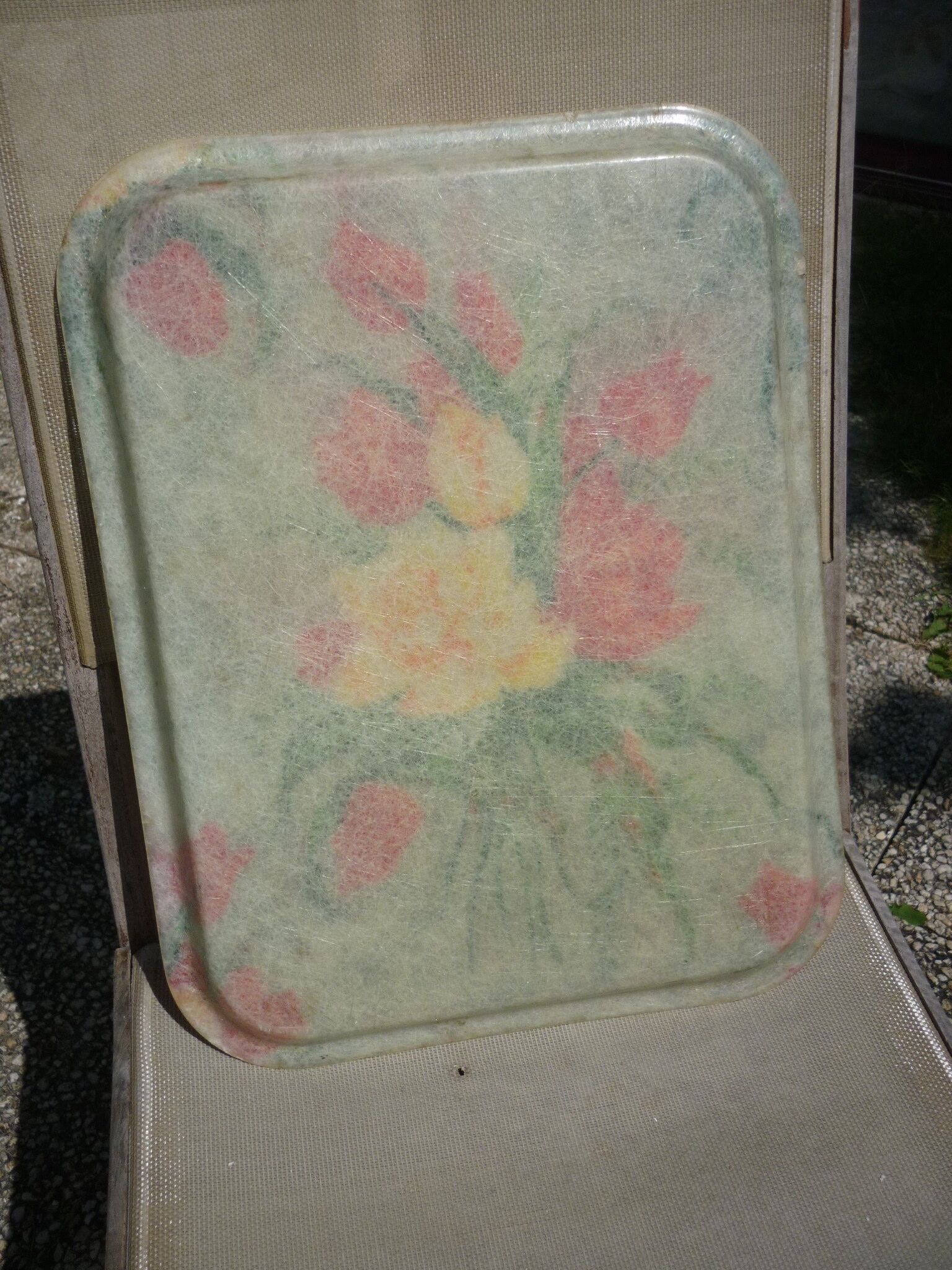 Vintage fiber serving tray, tulips 46x36