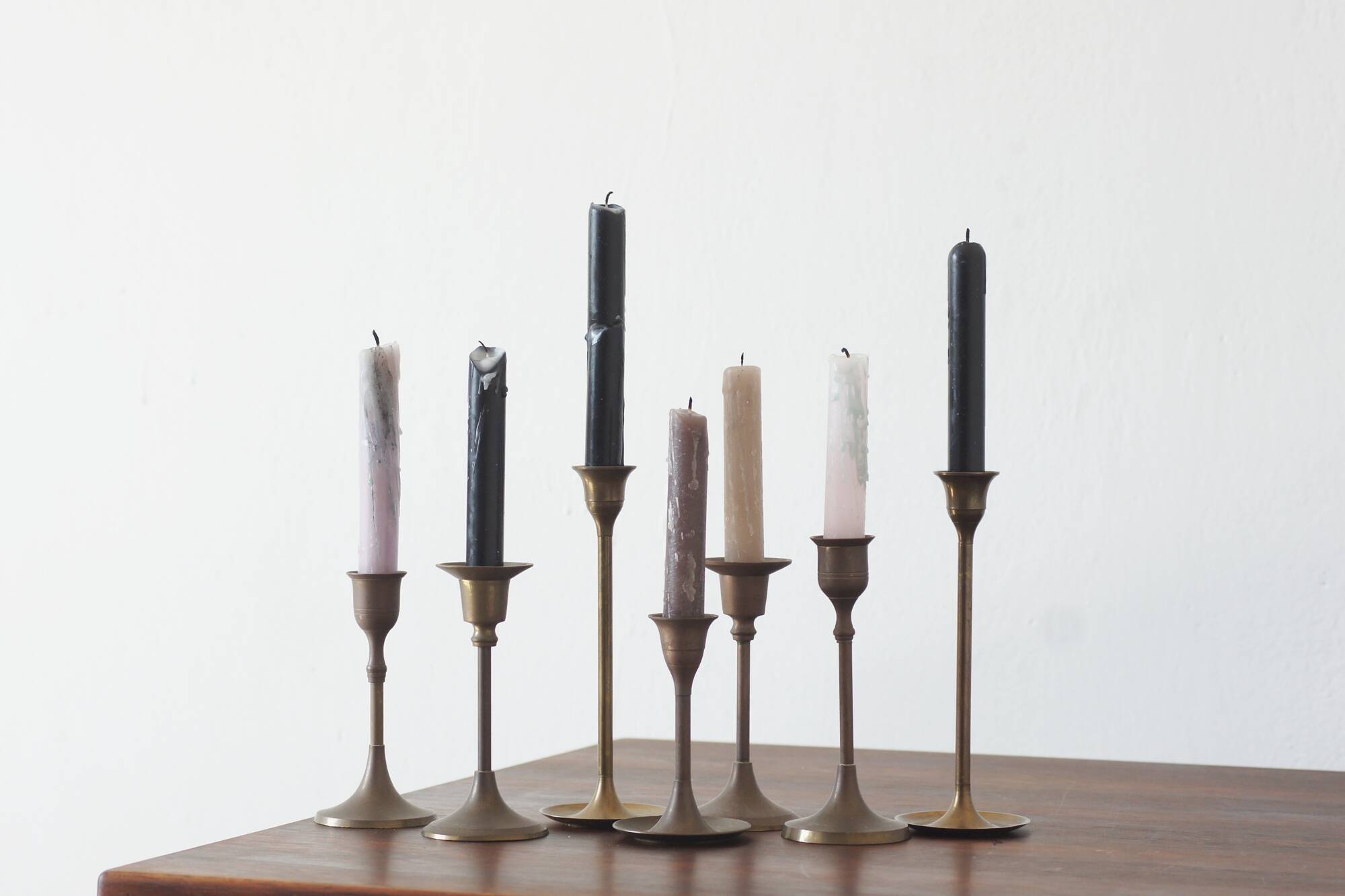 Vintage Brass Candlesticks, 1960s, Set of 7