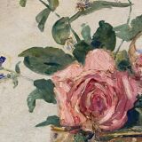 Old painting, still life with roses and oranges, signed circa 1950.