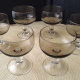 Set of 6 vintage smoked glass champagne glasses from the 70s