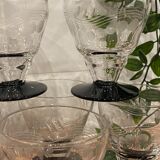 Set of 8 retro wine glasses in engraved glass