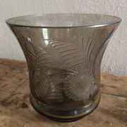 VINTAGE SMOKED GLASS VASE ENGRAVED WITH VEGETAL DECORATION
