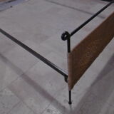 Black metal and rattan bed frame