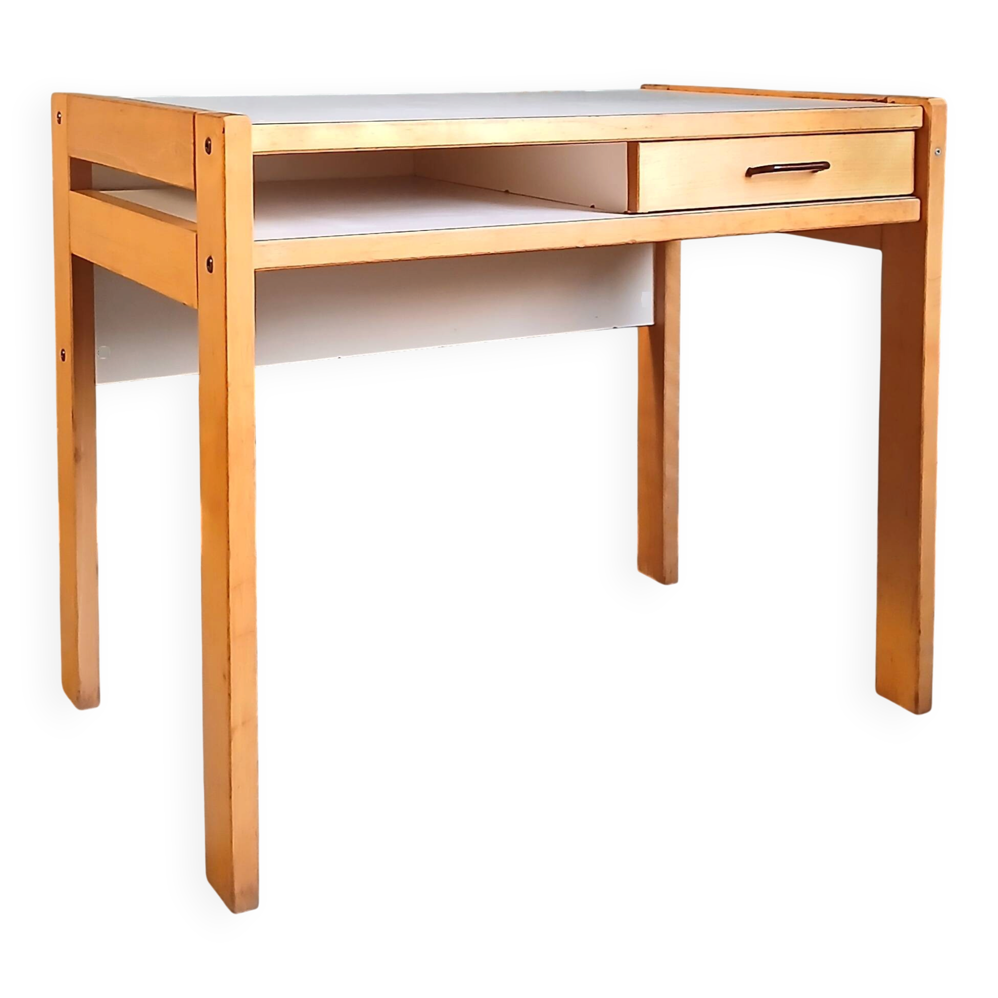 Desk A. Sornay (dlg) in solid beech & white laminate