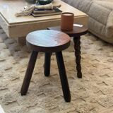 Vintage brutalist tripod stool compass legs - wood