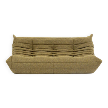 Togo three-seater sofa in olive bouclé by Michel Ducaroy for Ligne Roset