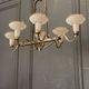 Chandelier in gilded metal 1950 6 lights cut in frosted glass