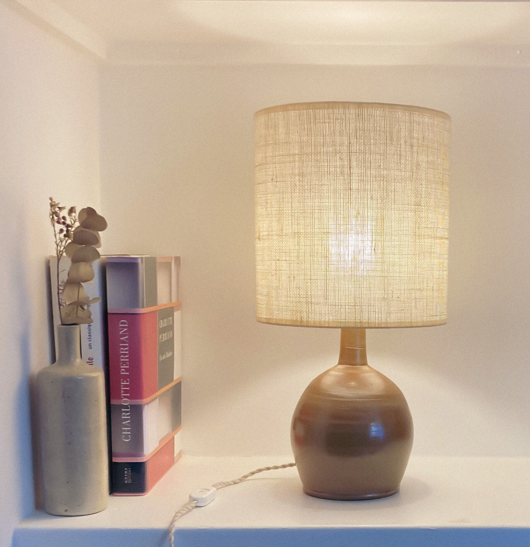 Stoneware and woven jute lamp