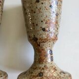 Pair of old pyrite stoneware mazagrans, stemmed glasses, thick base, vintage duo set