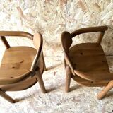 Pair of vintage brutalist armchairs in solid pine by Rainer Daumiller