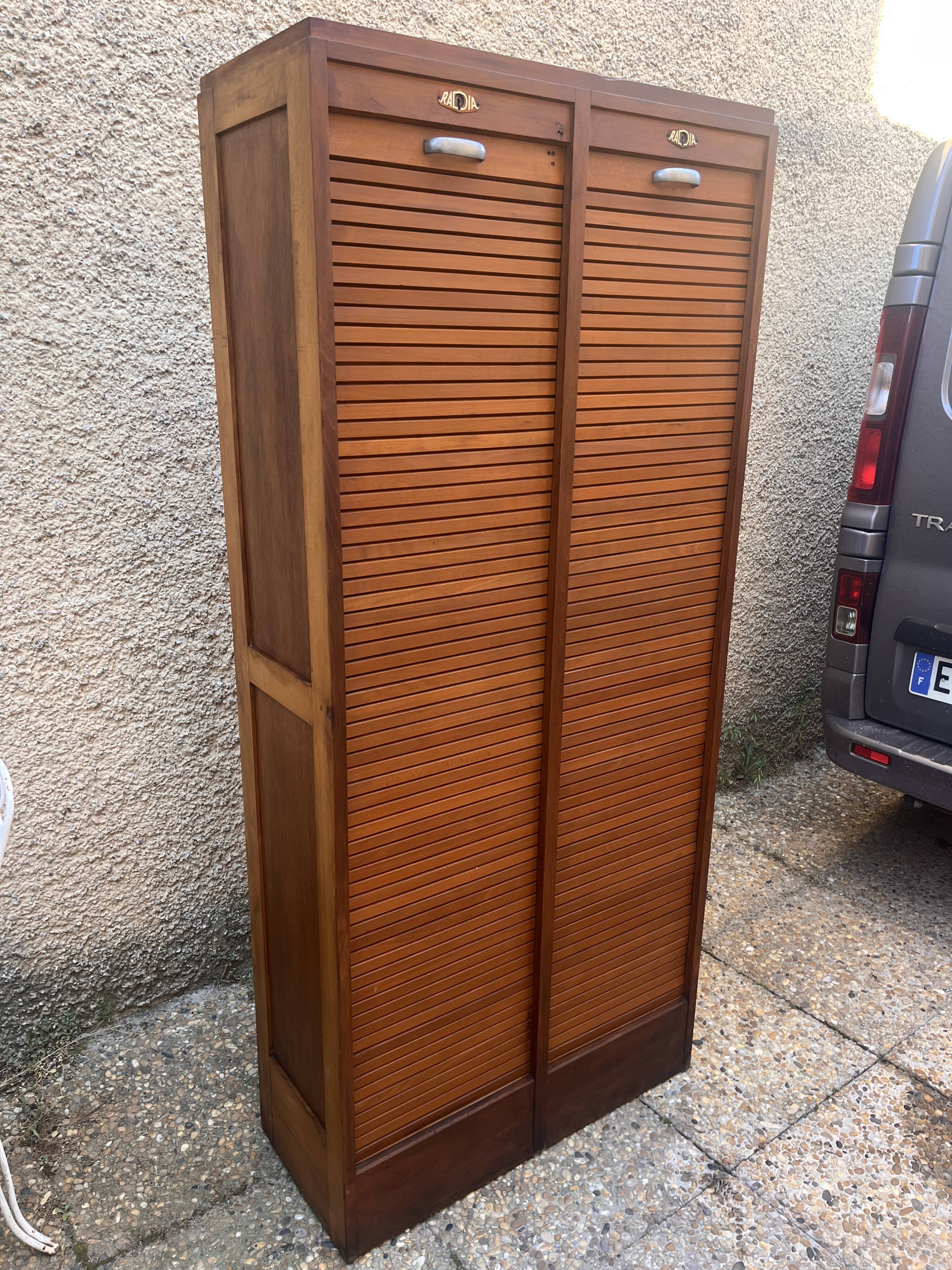 Classeur double à rideaux en bois Radia, années 50-60