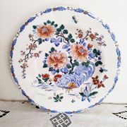 Deep plate or dish in Gien earthenware, rooster and peonies model, numbered, 1930s