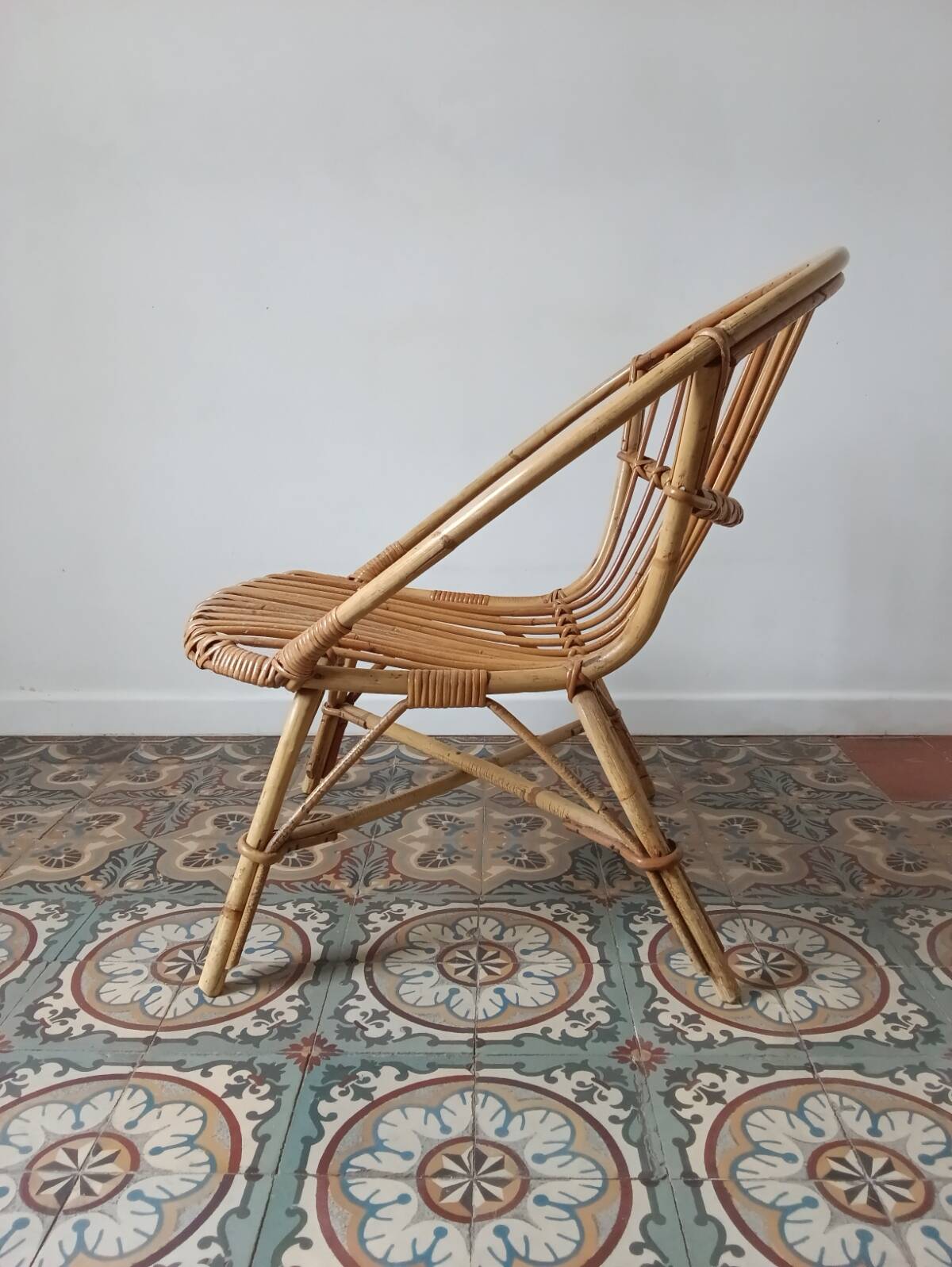 Trio de fauteuils rotin vintage