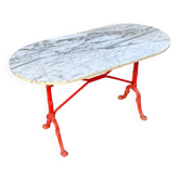 Table bistrot oblongue en marbre gris et fonte de fer rouge - Italie ☐ 120 x 60 cm