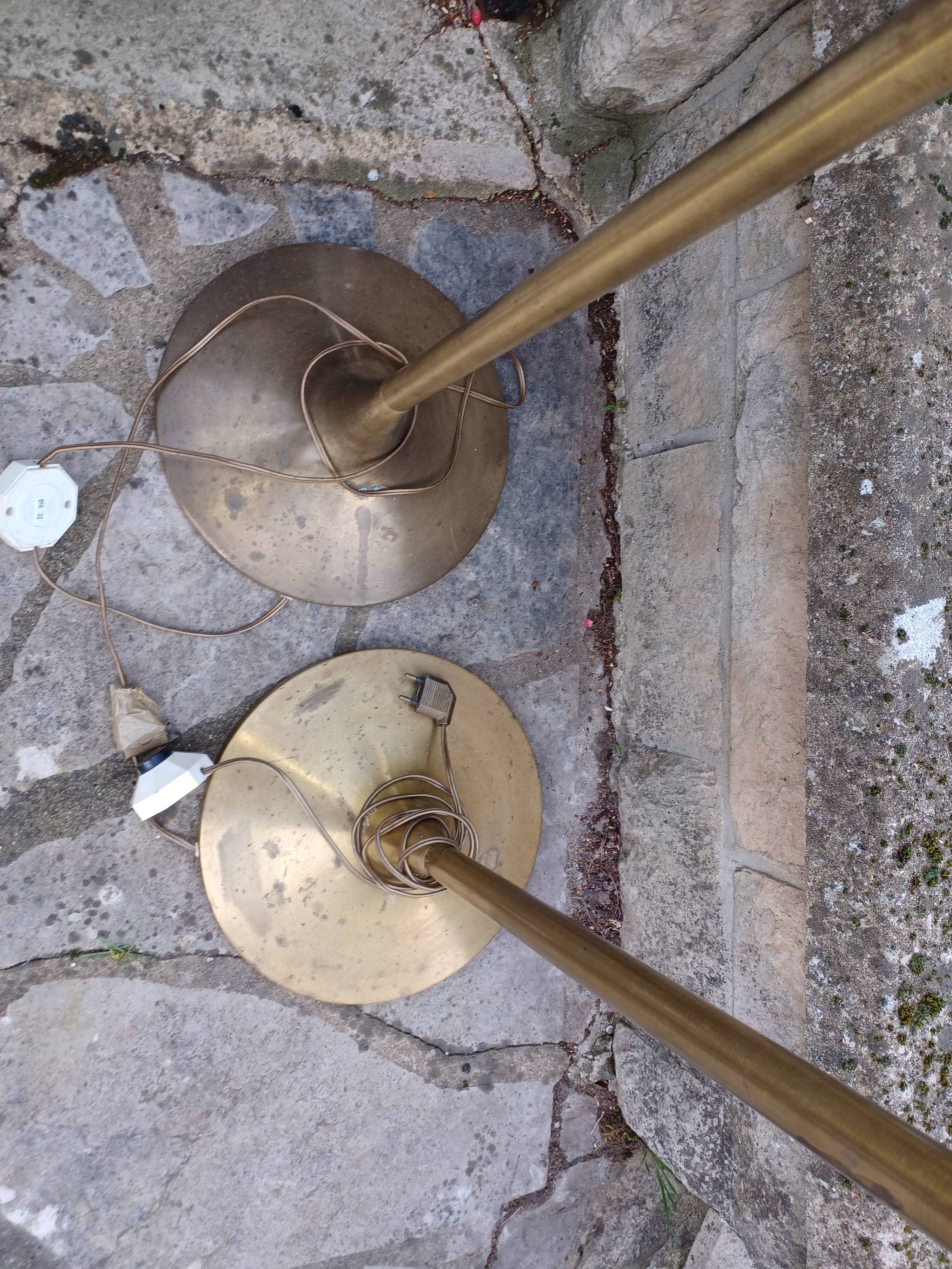Pair of floor lamps gilded brass and glass maison Arlus 1950s