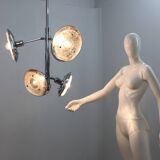 Esperia chandelier 1970s, chrome and Murano glass, 6 arms adjustable