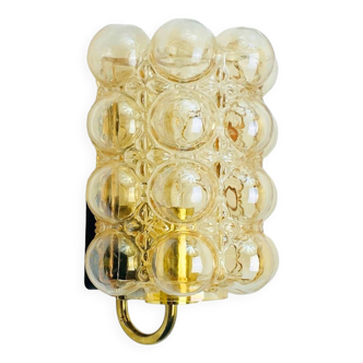 Amber Bubble Glass & Brass Wall Light/Sconce by Helena Tynell for Limburg, 1960s