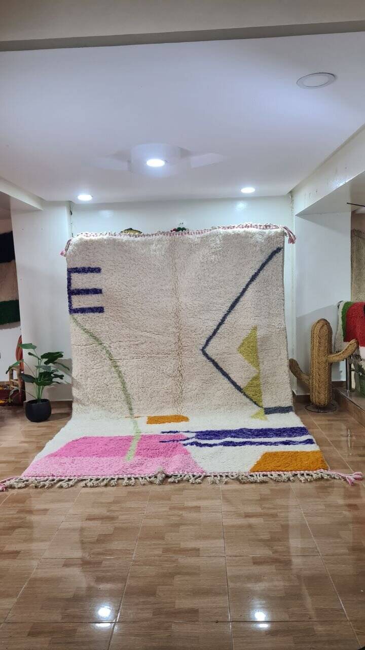 Modern Moroccan Beni Ouarain Rug with Colorful Abstract Design – Hand Woven Wool Rug