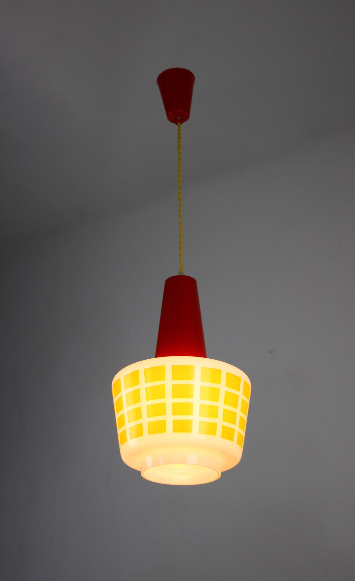 Red and yellow glass pendant lamp