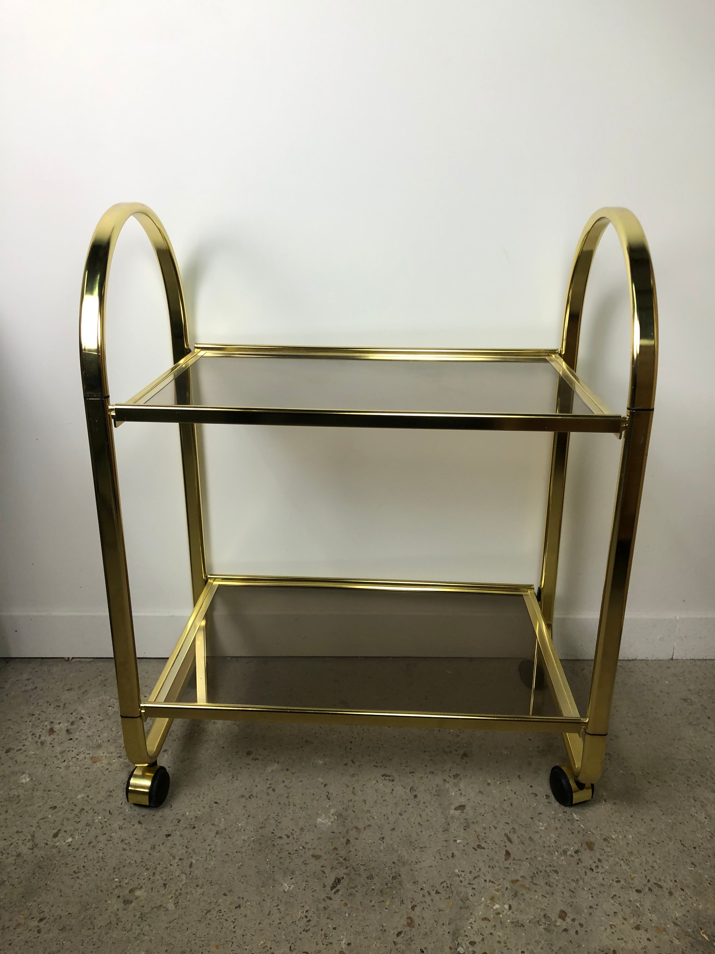 Desserte table roulante pliable mb patent italy en métal doré 70's