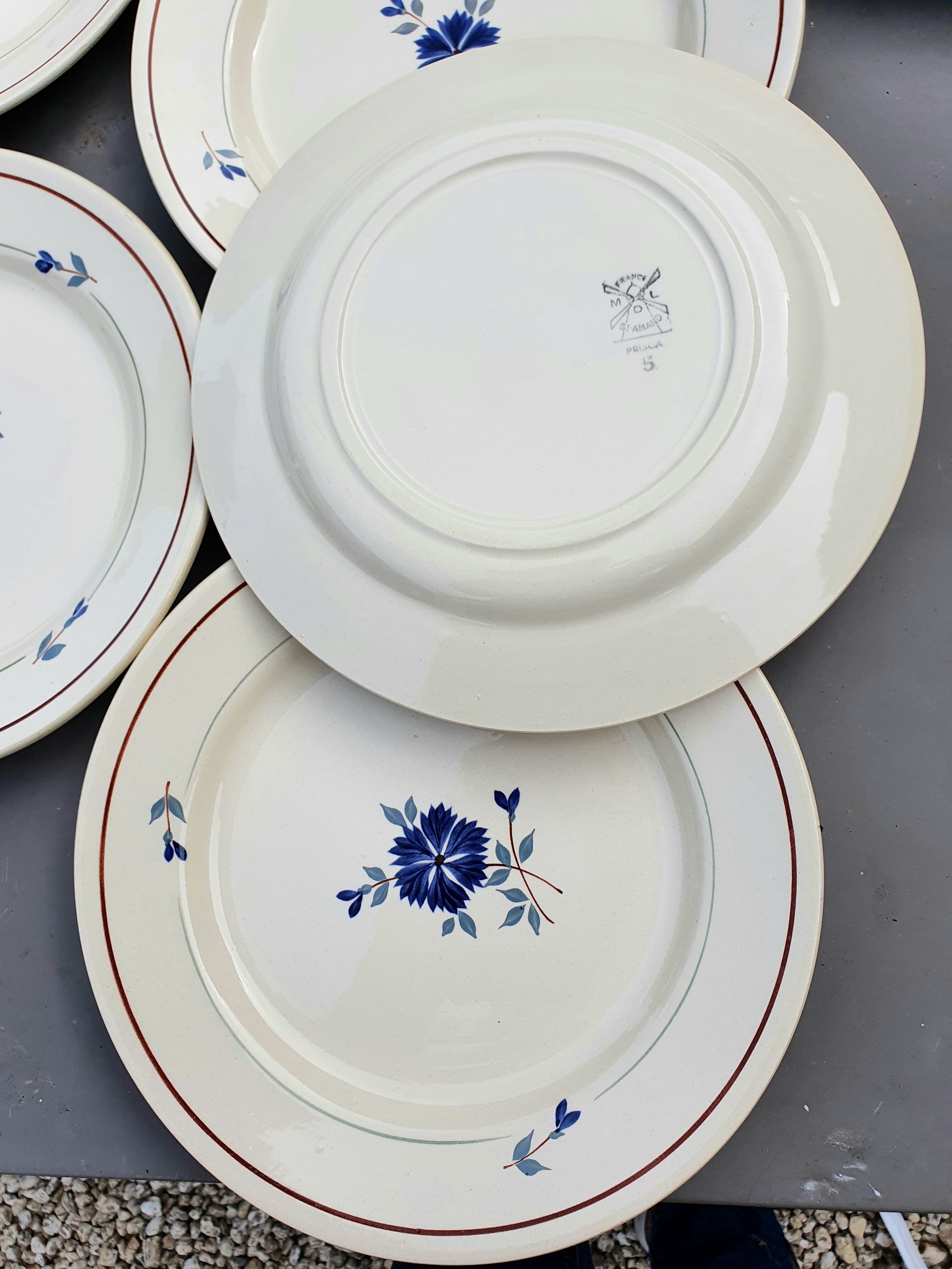 Lot of 6 flat plates in blueberry decor