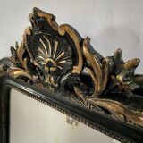 Miroir Napoleon III, noir et or avec fronton 75x112cm