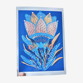 illustration fleurs bleue